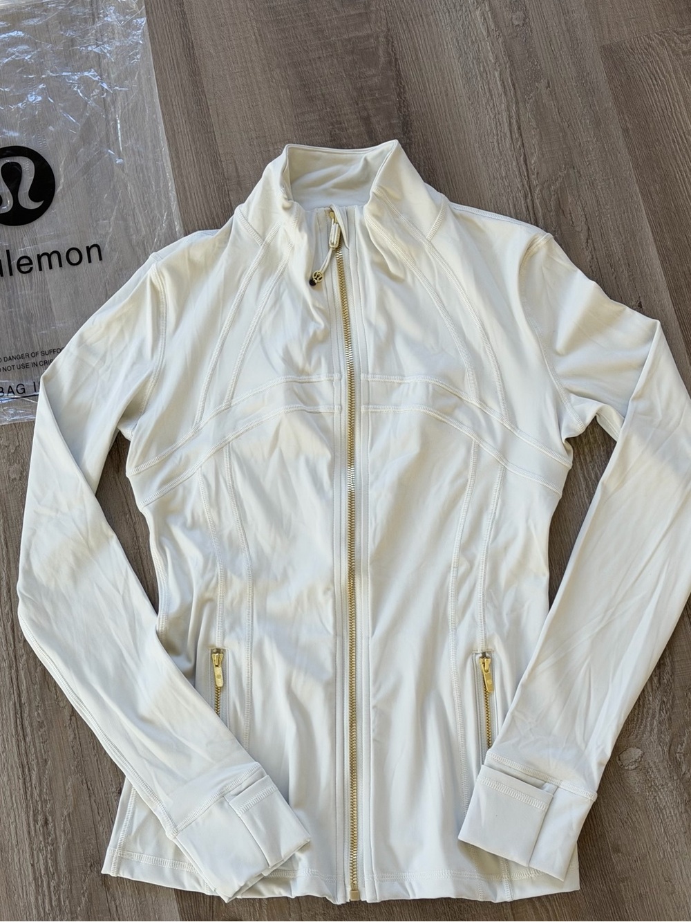 lululemon athletica Cream White Full-Zip Define Jacket with Gold Hardware